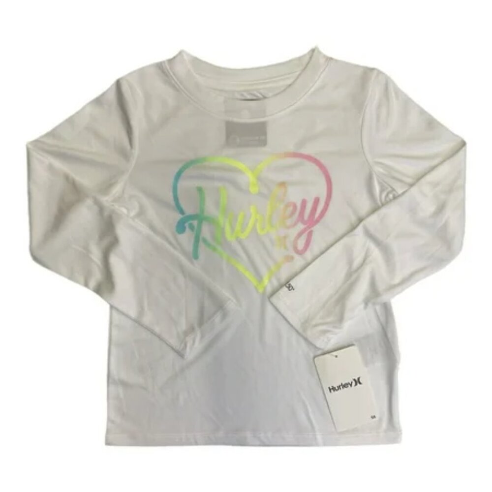 NEW Hurley Girl's Long Sleeve Dri-Fit UPF 50+ Swim Shirt White - Picture 1 of 9